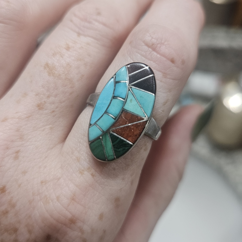 Turquoise and Silver Geometric Ring